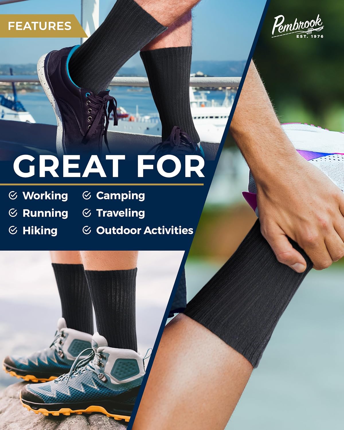 Pembrook 3 Pairs Viscose Bamboo Socks Mens - Premium Crew Work Socks, Moisture Wicking Socks Men for Hiking, Work Boot Socks - Image 4