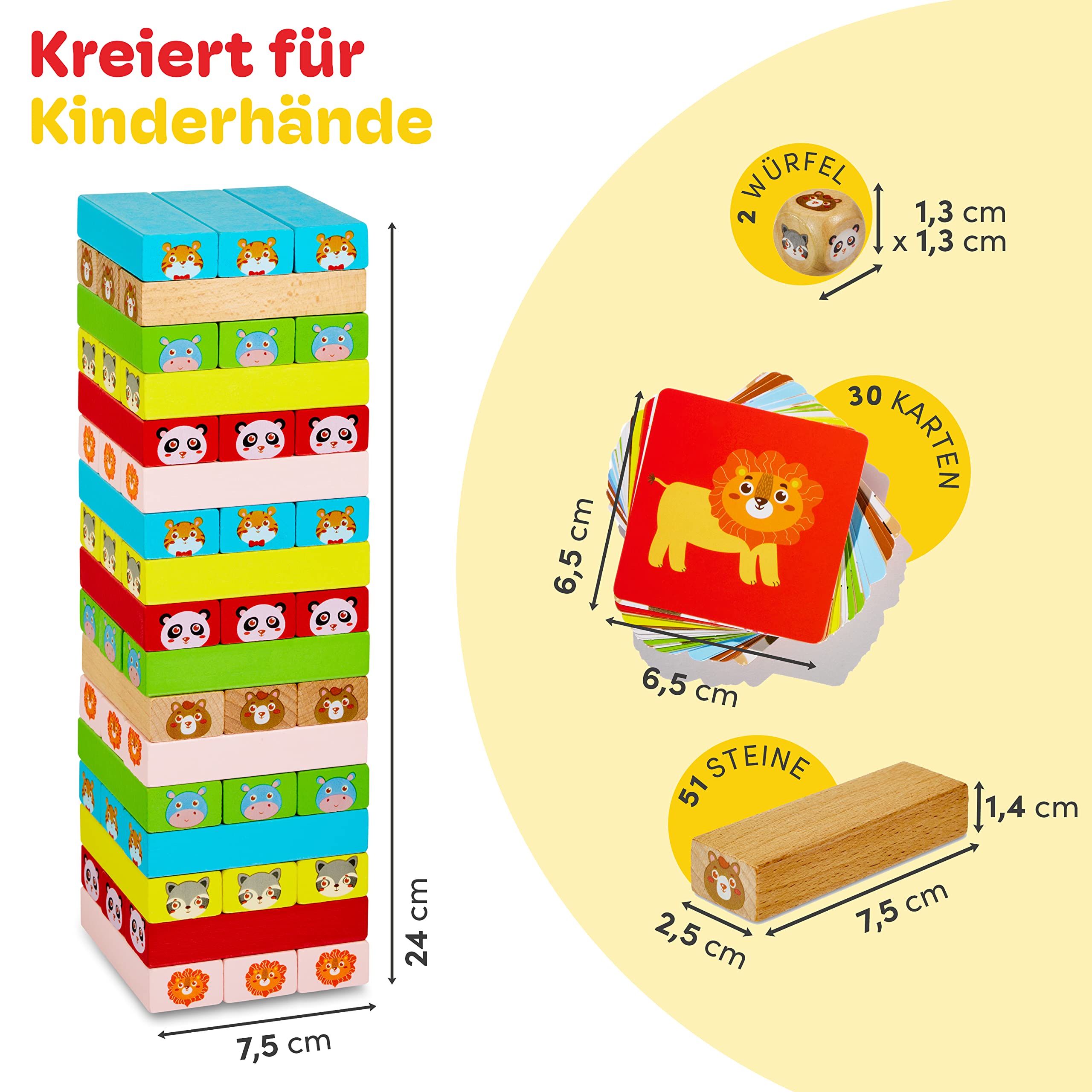 CUBIDI® Kindergerechter Holz Stapelturm | Wackelturm ab 3 Jahre | Fördert Entwicklung und Motorik von Kleinkindern | Geschicklichkeitsspiel für Kinder und Erwachsene | Gesellschaftsspiele ab 3 Jahre
