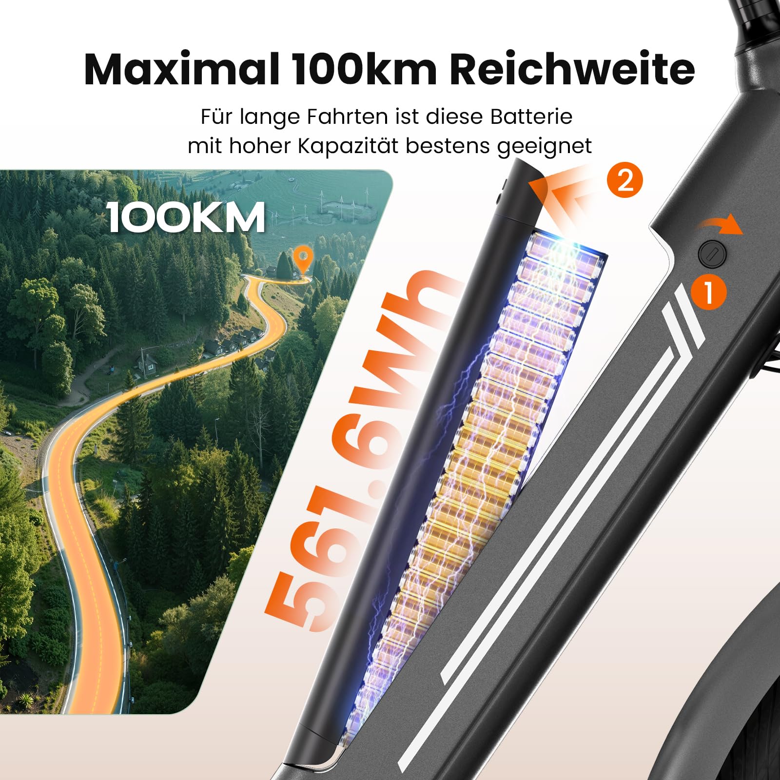 Touroll J1 Pro 27,5" E Bike, Elektrofahrrad Trekkingrad E-Bike Herren Damen mit Hydraulischen Scheibenbremsen, 561.6Wh Akku,100km Reichweite, 250W, 7 Gänge, Pedelec E-Citybike für Erwachsene