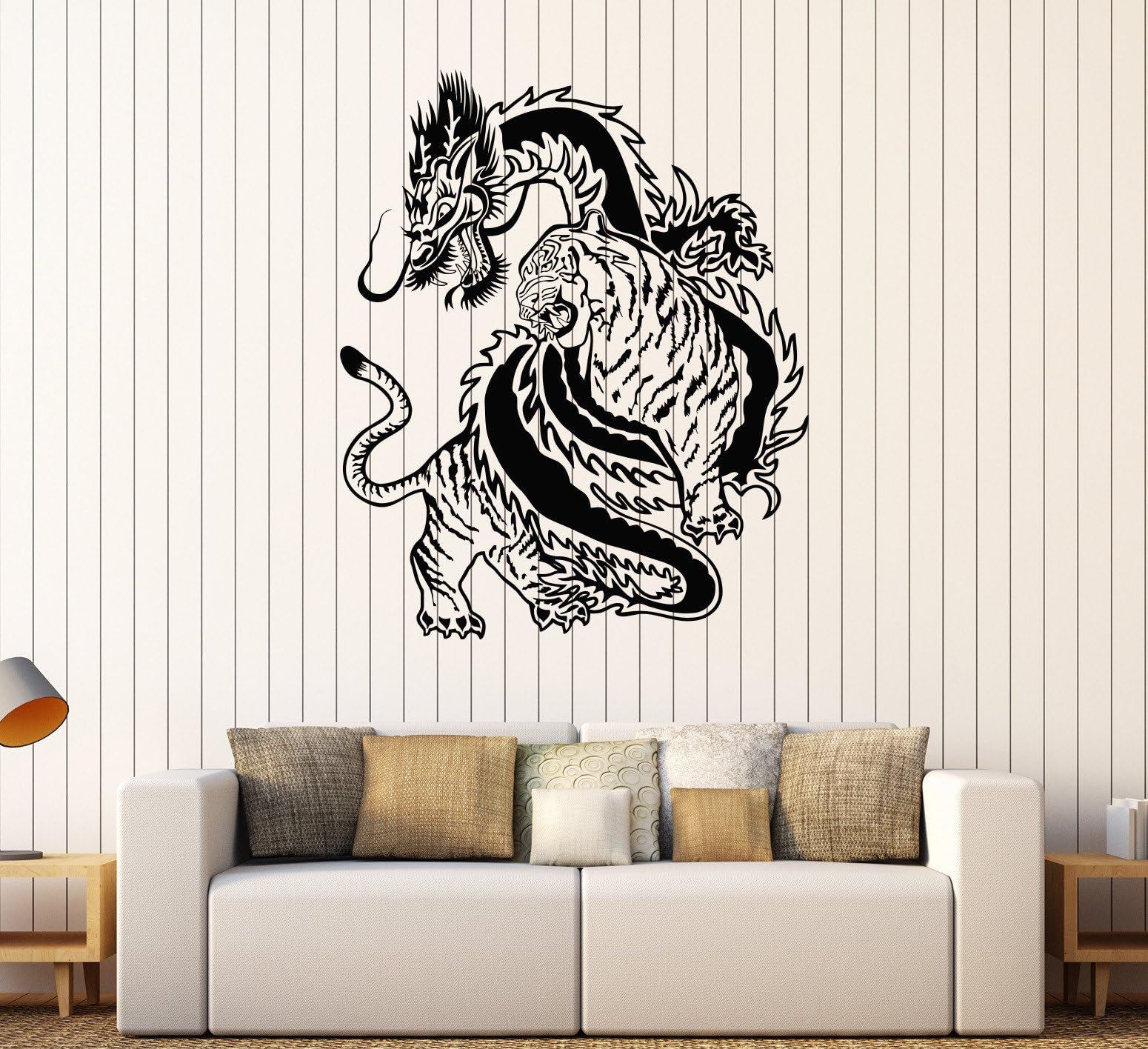 Vinyl Wall Decal Chinese Dragon Tiger Fight China Asian Art Stickers (307ig) Flame Red
