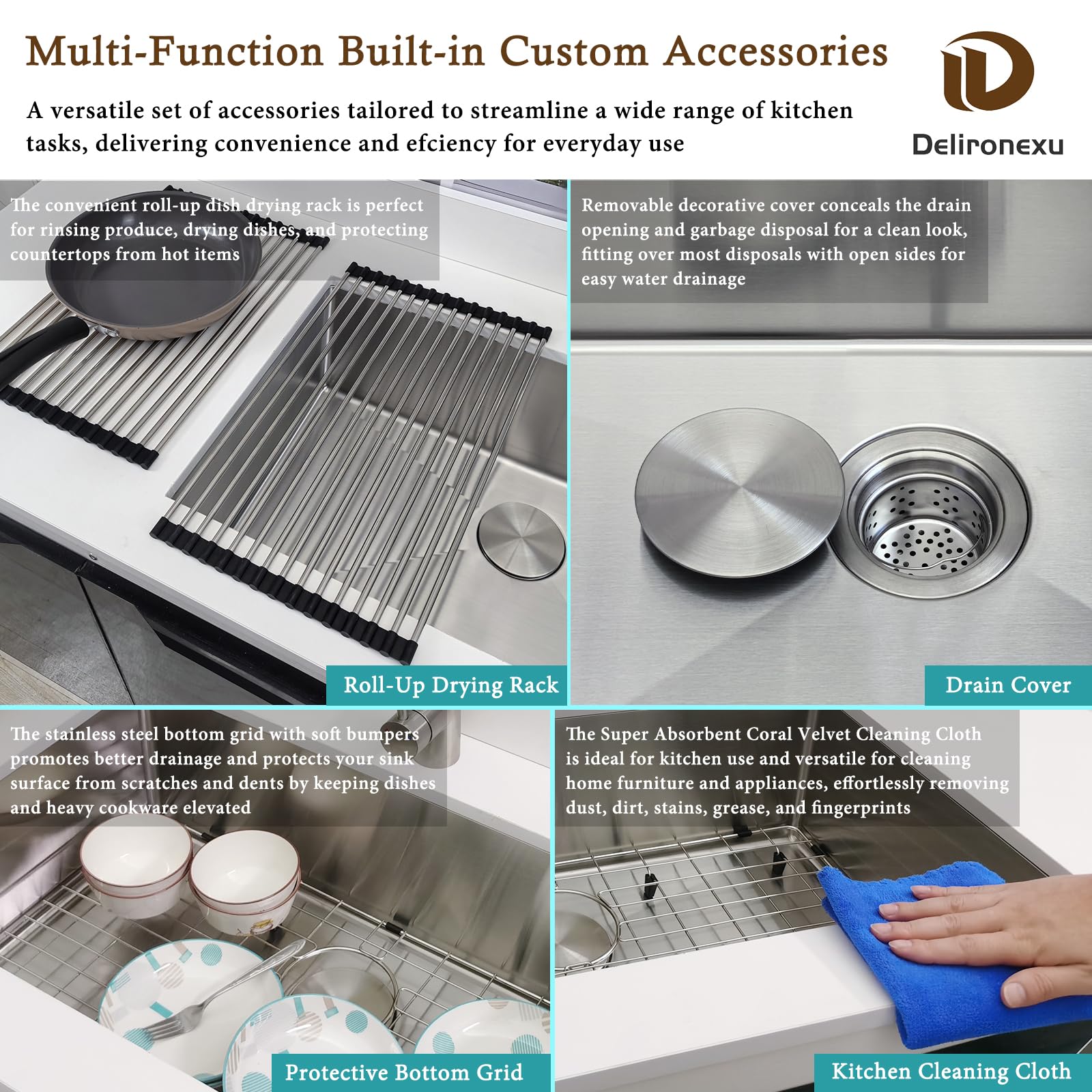 32-Inch Undermount Kitchen Sink - Delironexu 16 Gauge