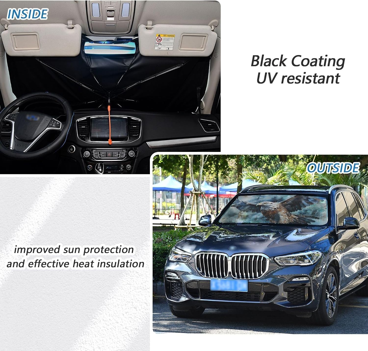 Car Umbrella Sun Shade Cover, Animal Eagle Umbrella Sun Shade for Car Truck Window Front Windshield, Blocks UV Rays Sun Visor Protector Sun Heat Reflector to Keep Your Vehicle Cool