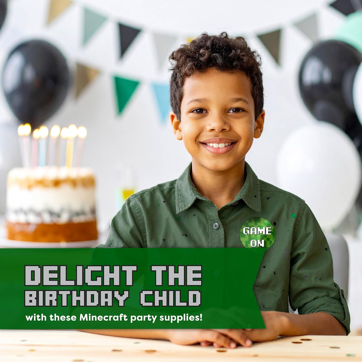 Minecraft Birthday Decorations for Party | Serves 16 | Banner, Tablecloth, Plates, Napkins, Sticker | Officially Licensed