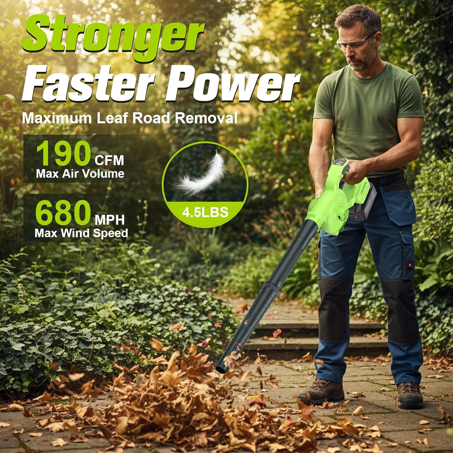 Brushless Electric Cordless Leaf Blower with Battery and Charger, 3 Speed Mode, Lightweight Cordless Blower for Blowing Leaves, Patio Cleaning, Blowers for Lawn Care and Dust