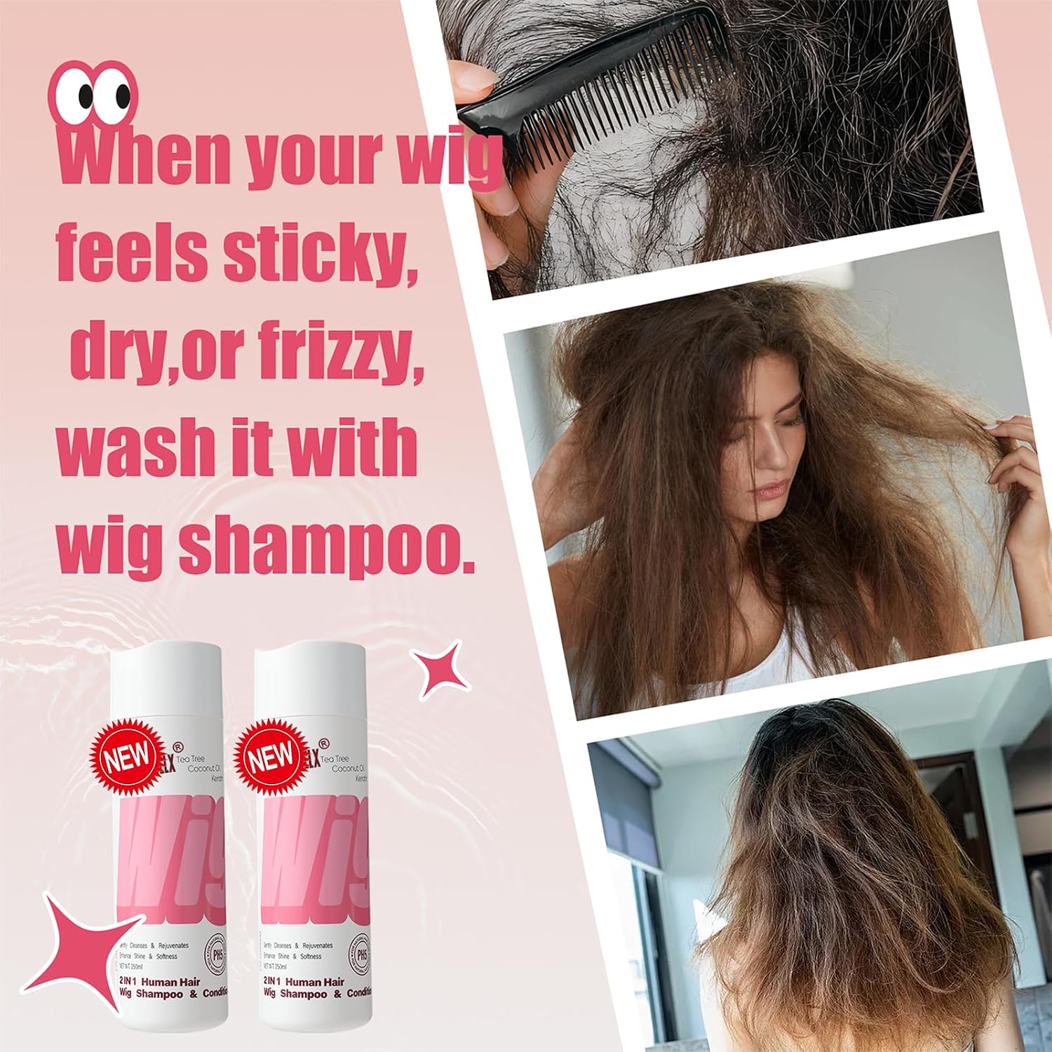 2 in 1 Shampoo & Conditioner for Wig,Extend the Life of a Wig,Enhances Shine & Softness, Deep Cleansing of Wigs,Wig Shampoo Wig Conditioner for Synthetic Wigs 250ml/8.45fl.oz (PH6)