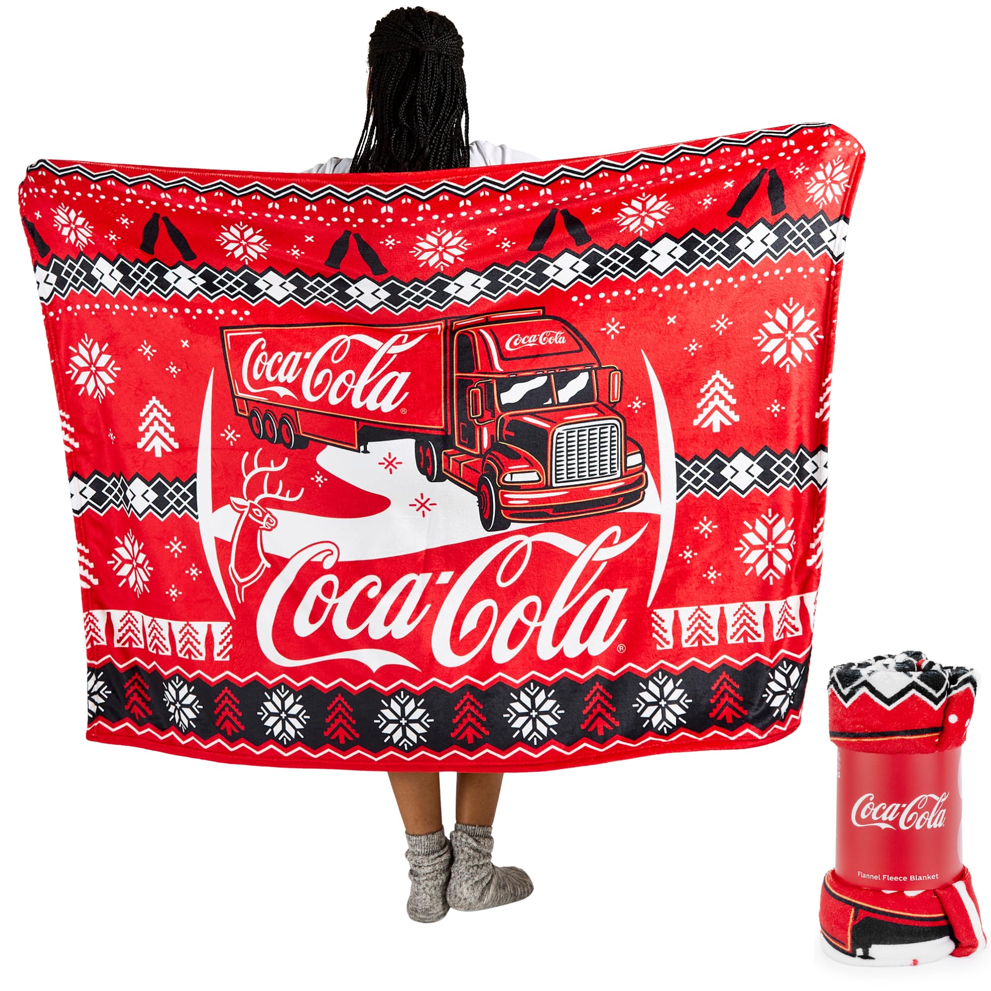 Offizielle Coca-Cola Weihnachts-Fleecedecke – gemütliche Holidays Are Coming-Truck-Design Überwurf – weiches Flanell-Fleece – offizielles Coke-Merchandise-Produkt – 150 x 125 cm