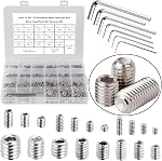 340Pcs Metric M2.5/M3/M4/M5/M6/M8 304 Stainless Steel Allen Head Hex Socket Cone Point Set Screws,Internal Hex Drive Grub Screws,Tip Point Headless Set Screw Assortment Kit with 6 Hex Wrenches
