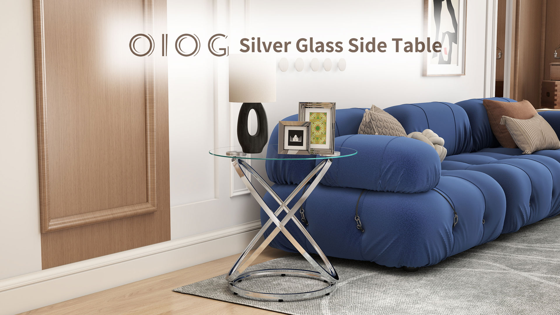 OIOG Glass Round End Table, Modern Contemporary Side Table for