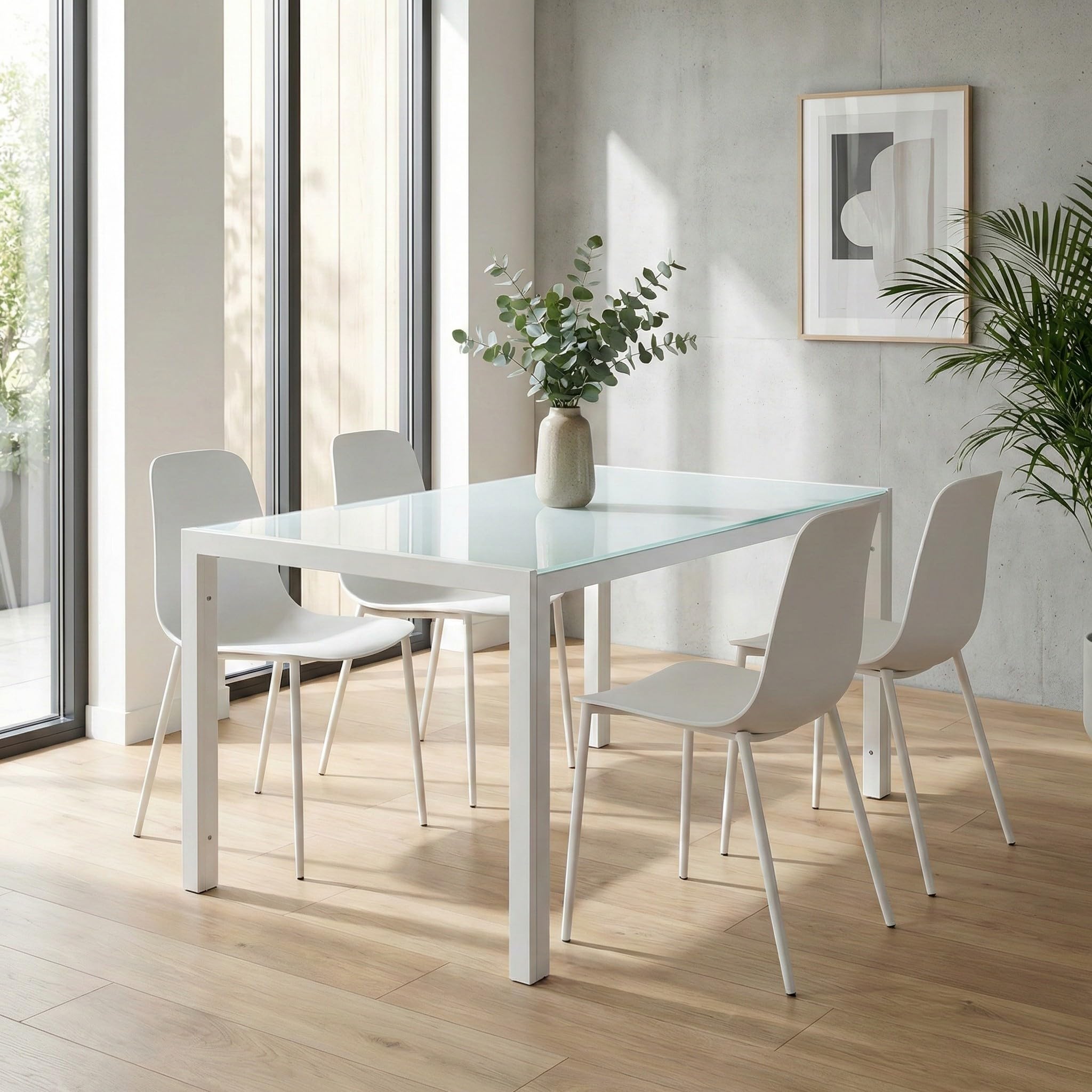 Tavolo Fisso Cribel BENNY – Piano In Vetro Temperato Bianco, Struttura In Ferro, 140x80x75 Cm, Per Pranzo O Ufficio