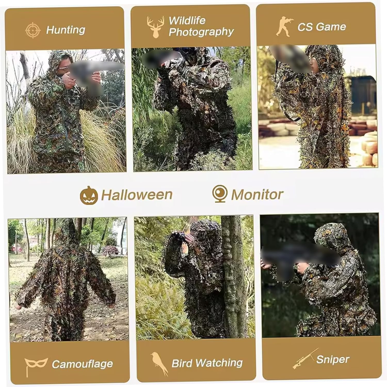 Ghillie Suit Camo Leafy Lightweight Hunting Clothes for Men Breathable Ghillie Poncho for Hunters, Sniper Airsoft, Paintball, Large