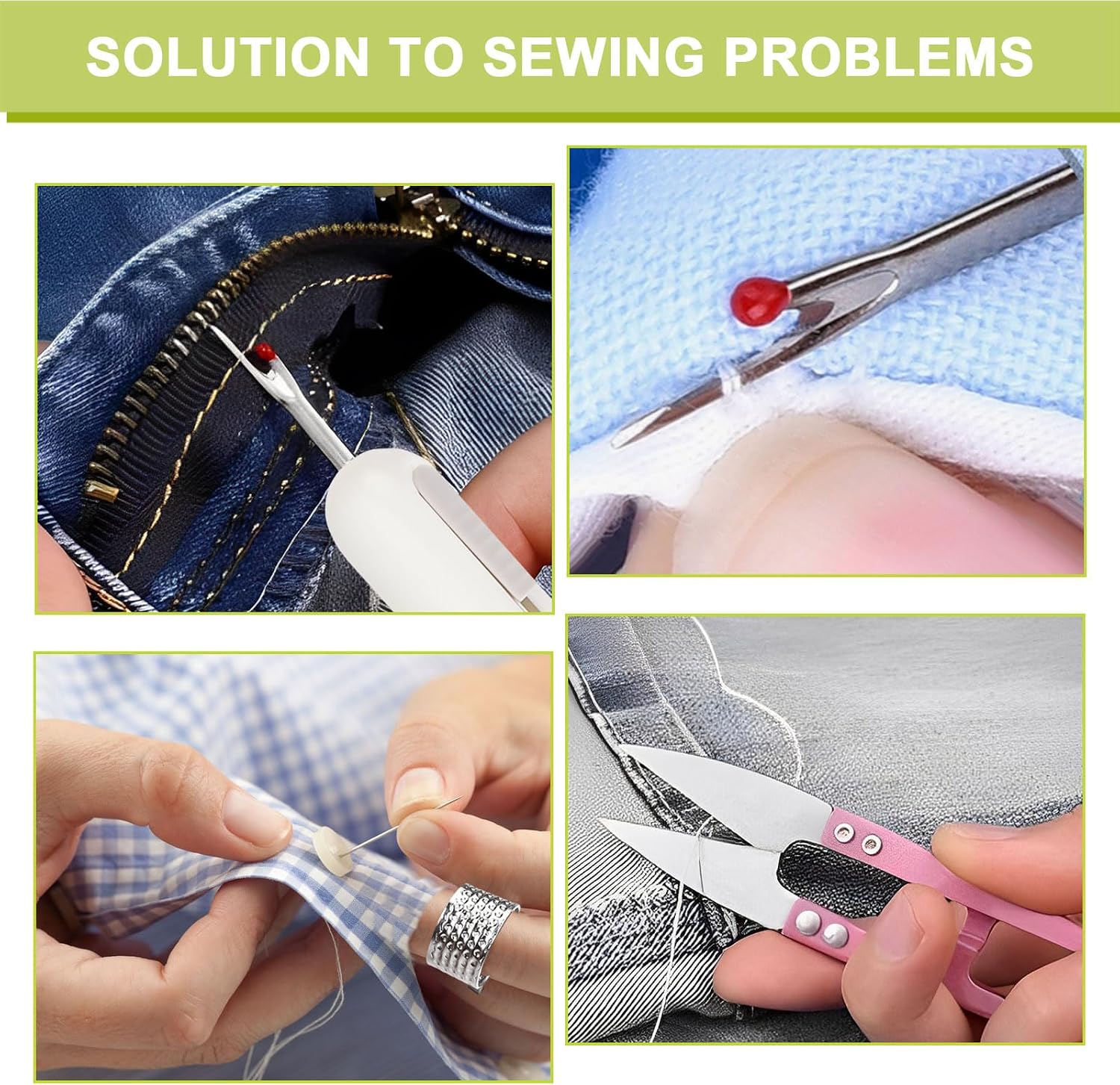 FWUNYVN 2 in 1 Needle Threader Seam Ripper, 9Pcs Sewing Seam Ripper Tool Kit with Case Contains 3Pcs Needle Threader Tool and Seam Ripper Tool, 2Pcs Thimble, Scissors, Needle, Measure Tape