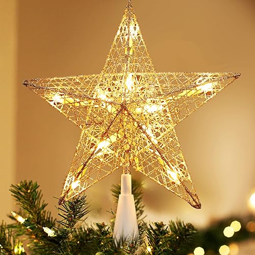 BrizLabs Luces para decoración de árbol de Navidad con forma de estrella de Navidad, luces de pentagrama de 9 pulgadas, con certificación UL, 10