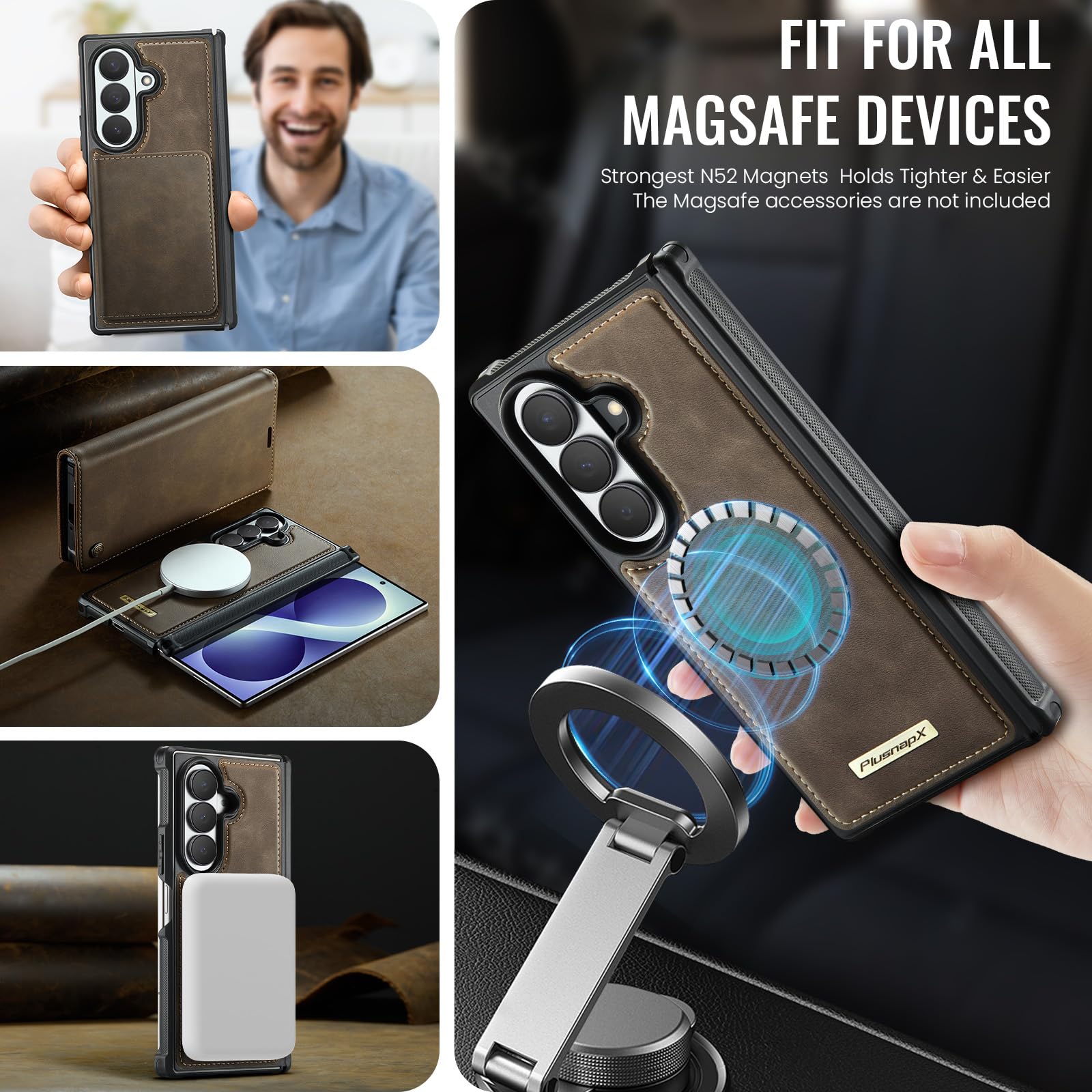 Custodia a portafoglio ultra magnetica per Samsung Galaxy Z Fold 8 | Compatibile con Magsafe, 2 in 1 staccabile, porta carte di credito con blocco RFID, antiurto, ricarica wireless