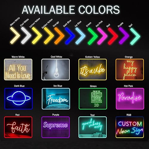 Miniatura 3 de FIWECO Letrero de neón personalizado con luz LED personalizable para decoración de pared, letrero de neón personalizado para dormitorio, fiesta de