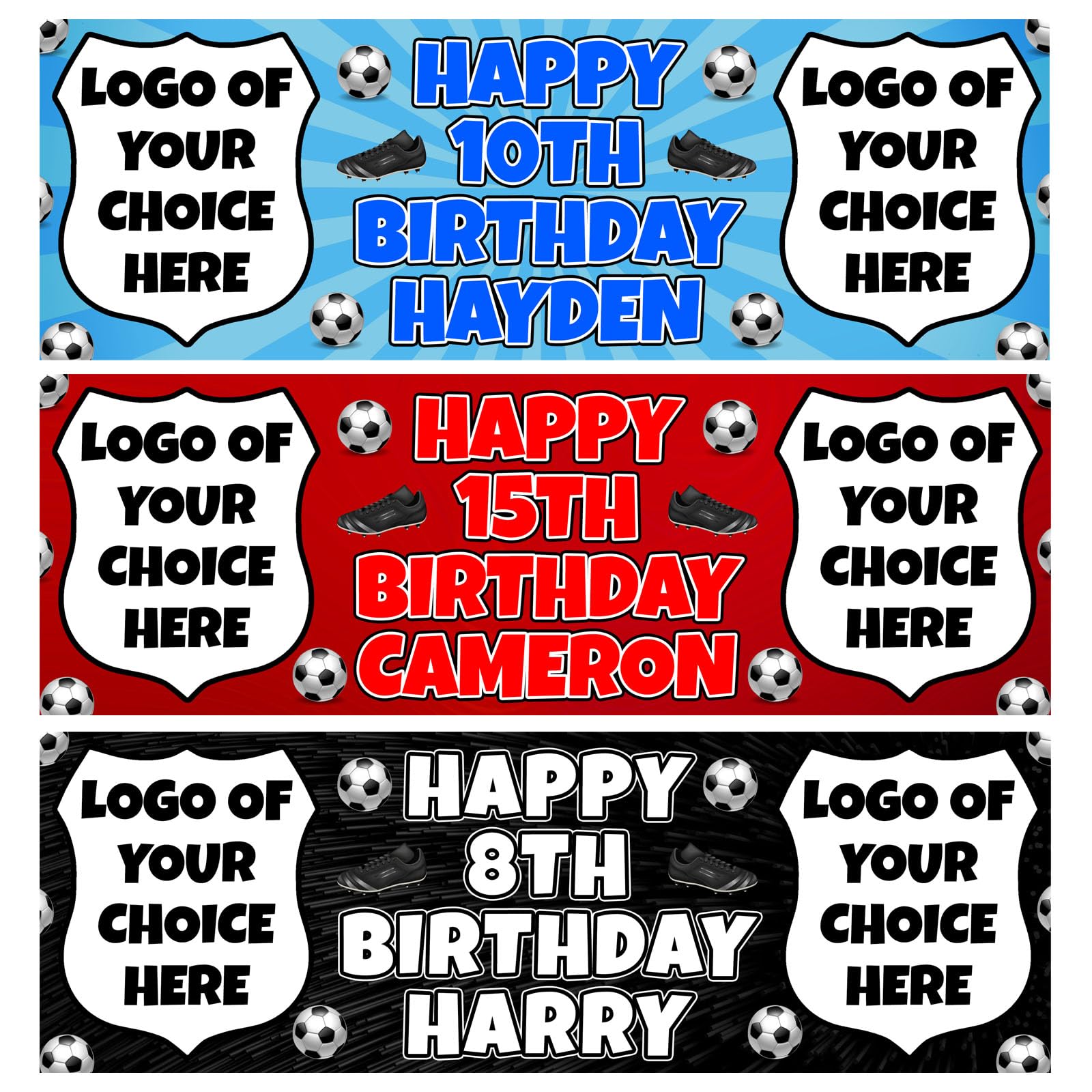 Choose Your Own Football Team Birthday Banners - Any Team - Any Logo - Football Personalised Birthday Banners x 2