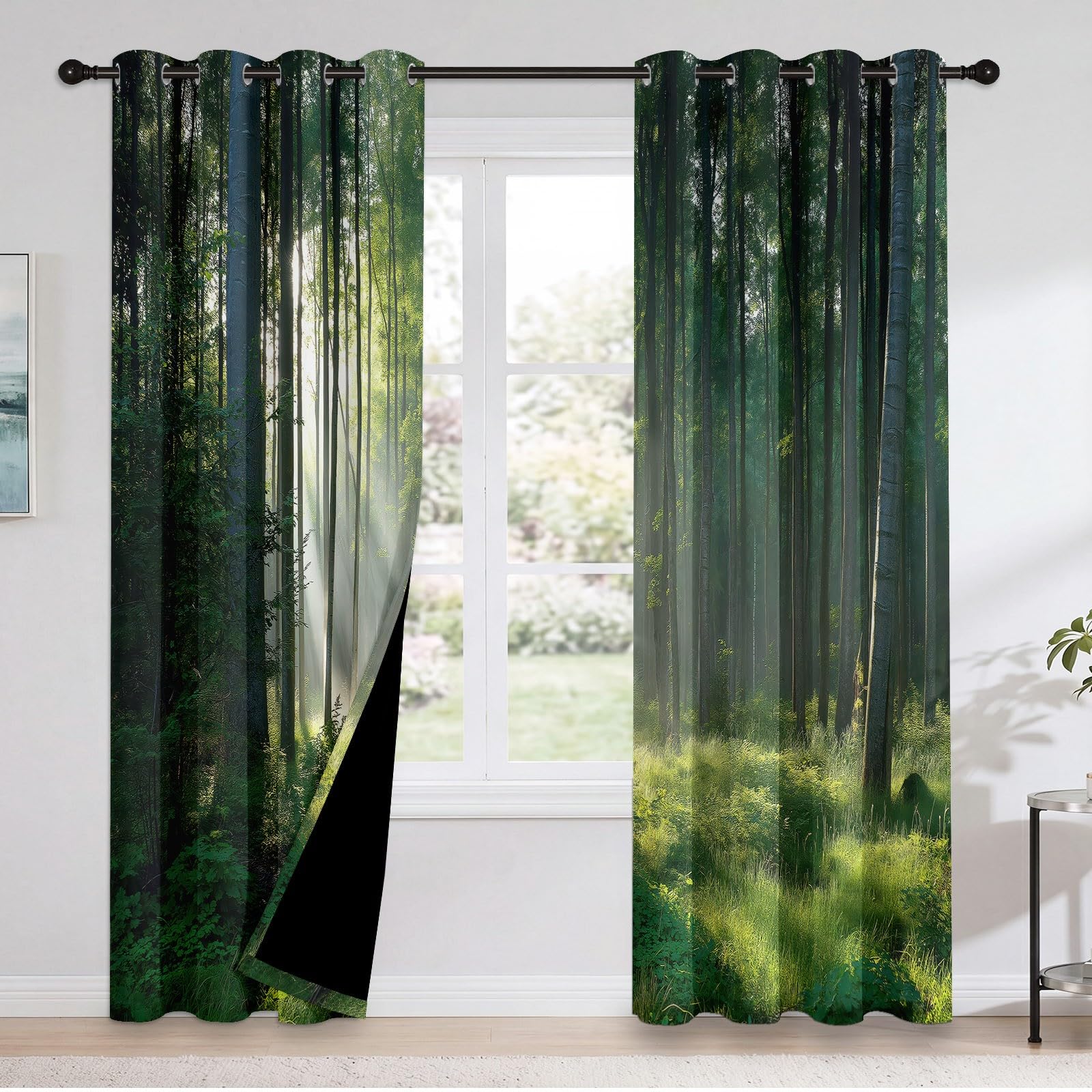 Natur Landschaft Blickdicht Vorhänge mit ösen, Wald Wiese Fotografie Muster Thermo Verdunklungsvorhänge, Grün Gardinen für Wohnzimmer Schlafzimmer Fenster Deko 2er Set, 175x140 cm (HxB)