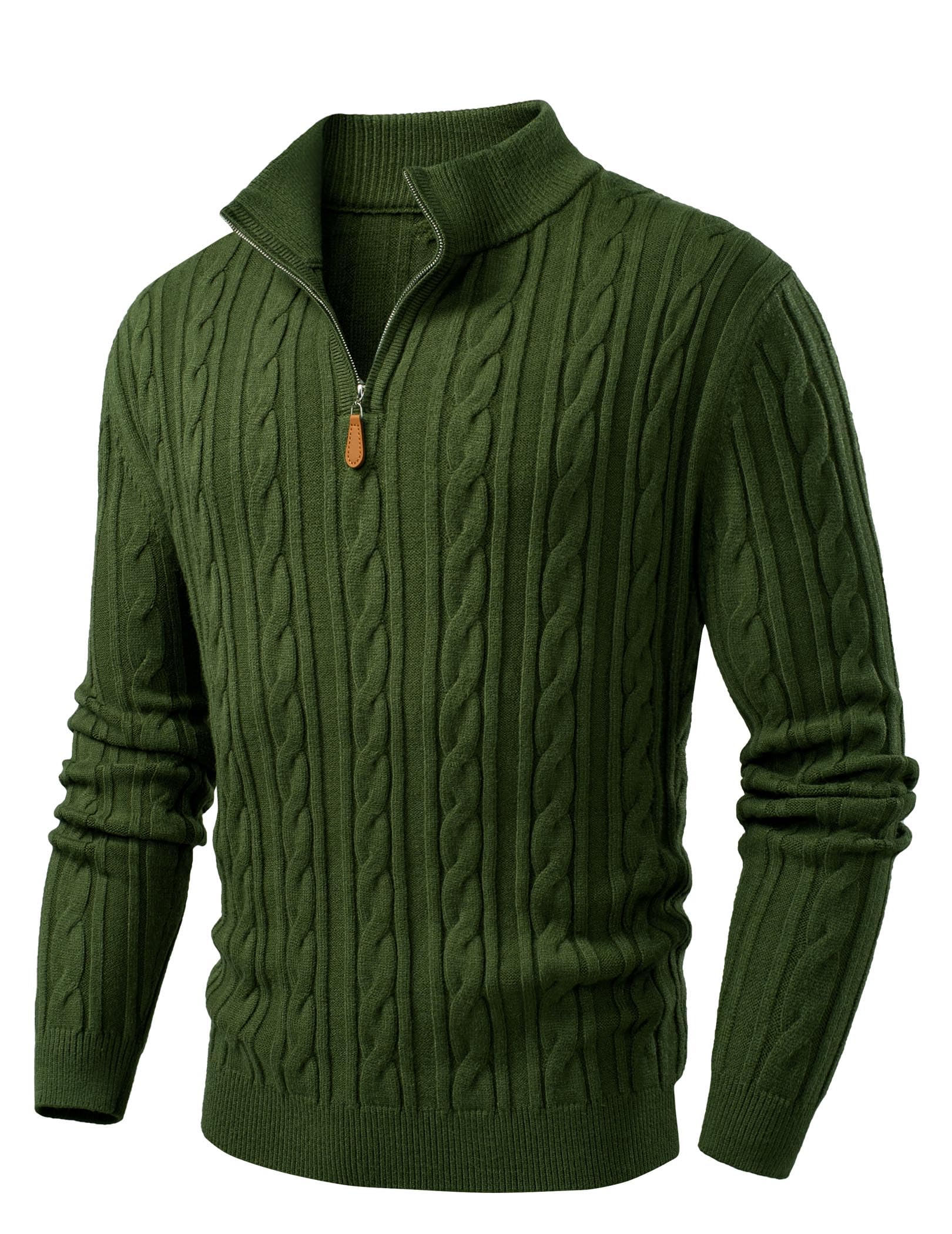 JMIERR Mens Quarter Zip Pullover Sweater Cable Knit Casual Stand Collar Texture Knitted Sweaters