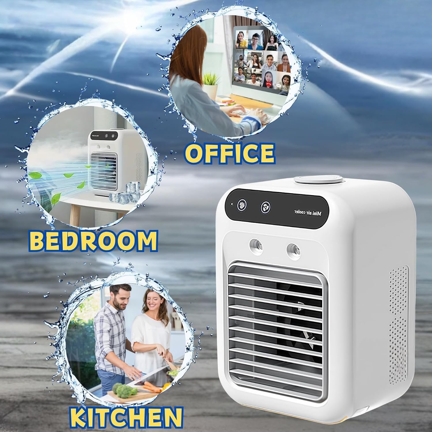 Dejacool Portable Ac, Dejacool Portable 3 in 1 Air Conditioner, Mini Ac Cooler Humidifierwith Dual Spray, 500ml Tank, for Desk, Bedroom, Office, Car & Small Room Cooling (Black+White)