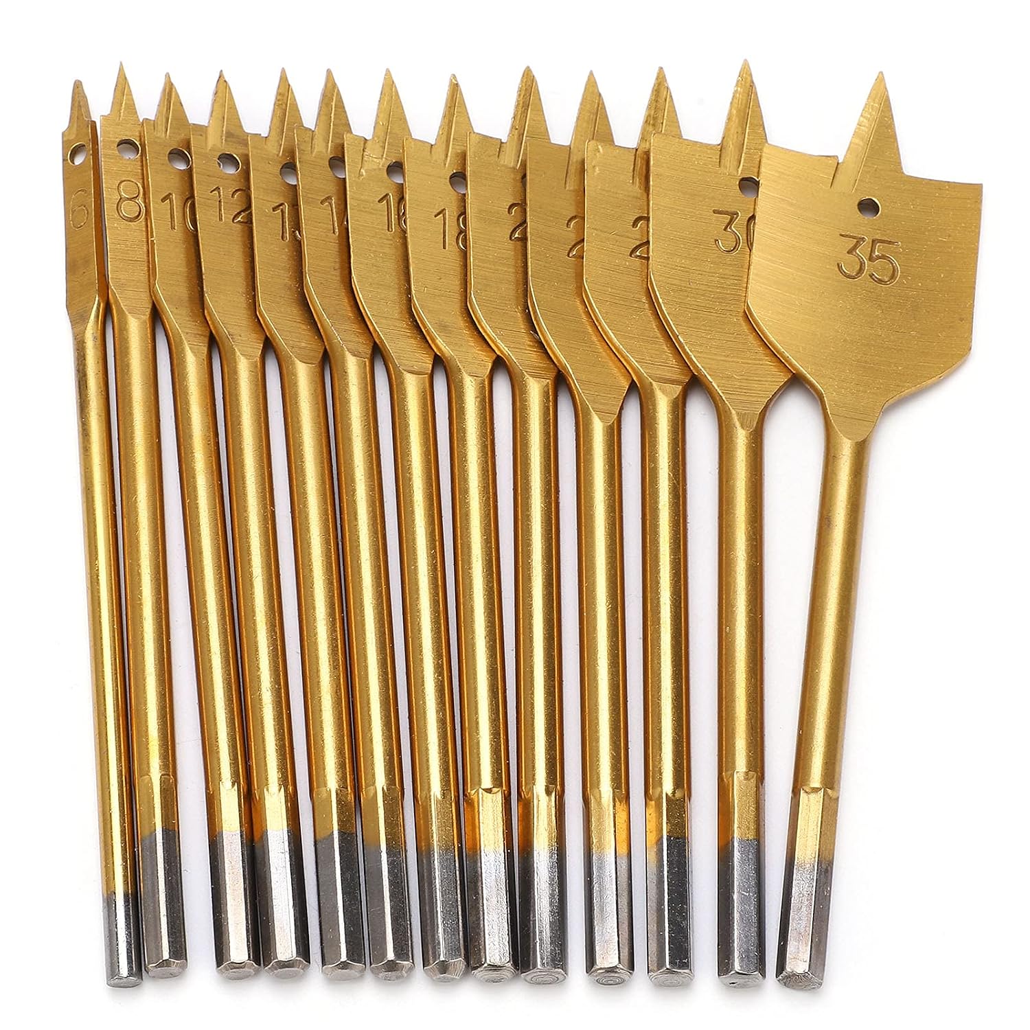 Fafeicy 13Pcs 1/4in Hex Shank High Carbon Steel Flat Drill Bit Set for Electric Manual Drilling Machine Coated for Wood Drilling DIY Home Handymen