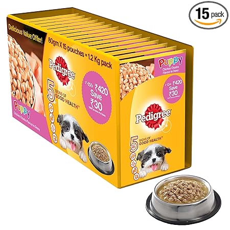 Pedigree Puppy Chicken Chunks Gravy Pouches - Pack of 15