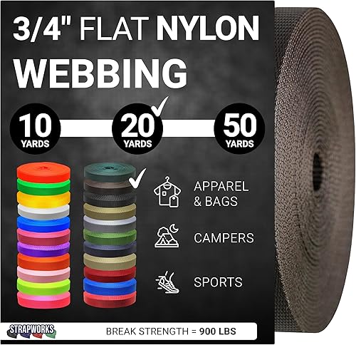 Miniatura 48 de Strapworks Rollo de correa de nailon resistente de 3/4 pulgadas para cinturón, mochila, eslinga, collar, correa, correas y más, 10, 20 o 50 yardas