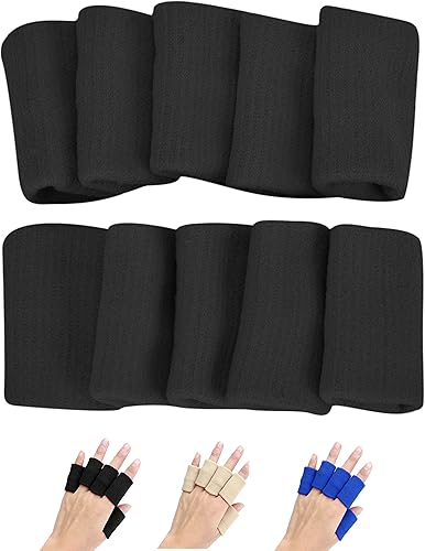 BodyMoves Funda protectora para 10 dedos, protector de soporte para pulgar, seguro para la presión, elástico, transpirable, estabilizadores (negro