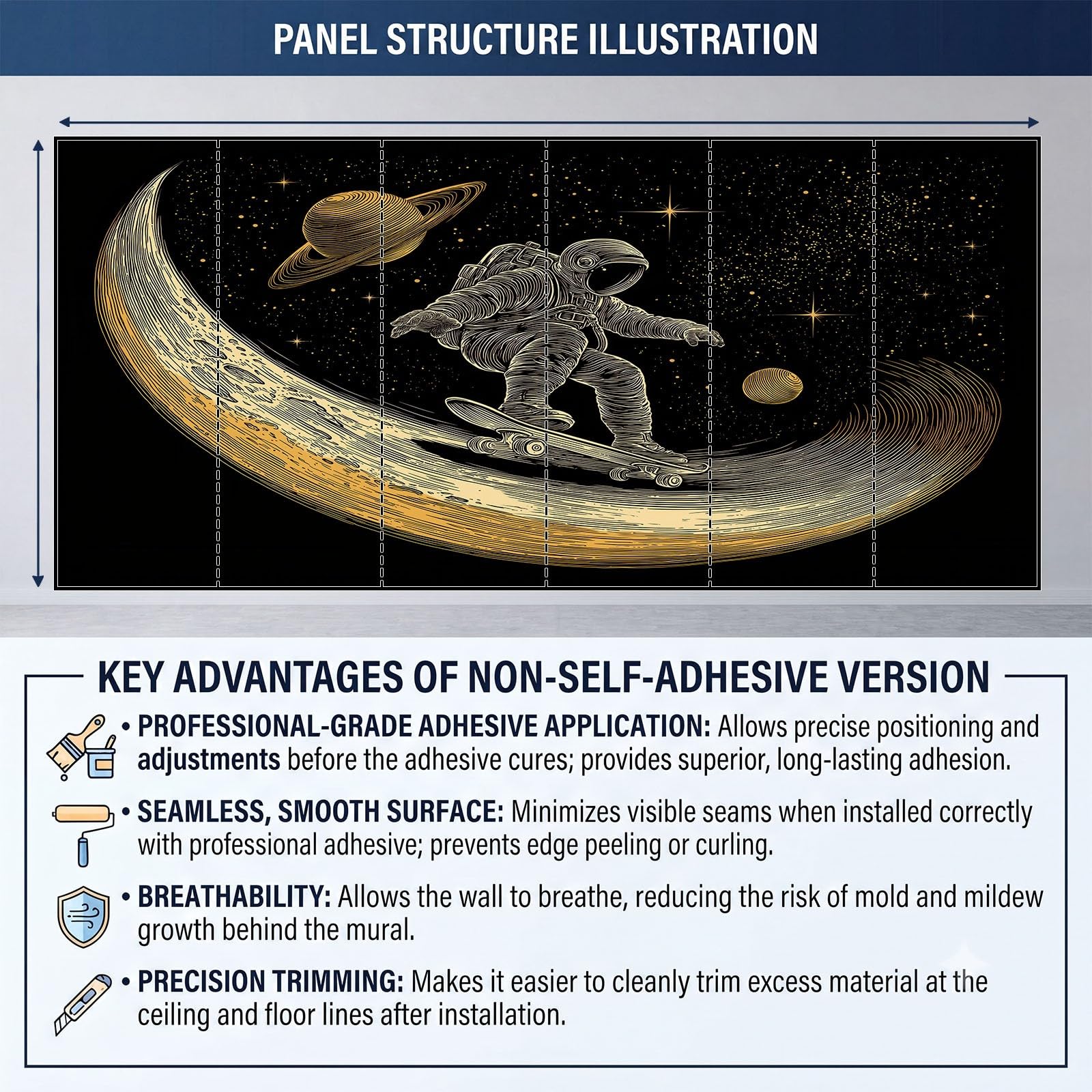 Vlies Fototapete 3D-Effekt Astronaut Sternenhimmel Sci-Fi Skateboard Wandtapete 300 x 280 cm, Moderne XXL Motivtapete Wanddekoration für Wohnzimmer Schlafzimmer,