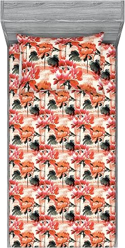 Miniatura 25 de Ambesonne Geometric Fitted Sheet & Pillow Sham Set, Minimalist Vibe Retro Pattern of Waves and Circles Scandinavian, Decorative Printed 3 Piece Pale