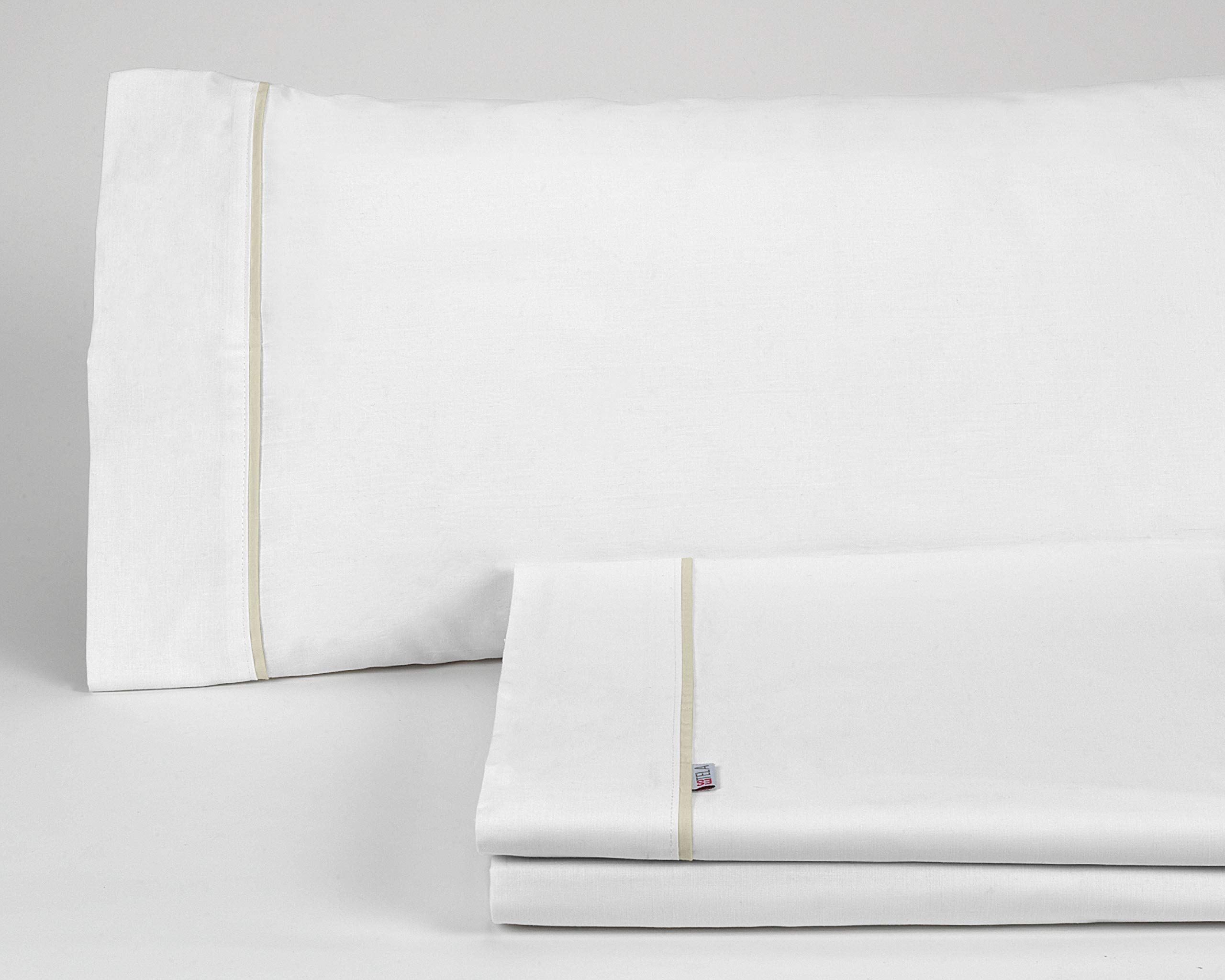 Juego de sábanas color blanco Cama de 180 (4 piezas) - 100% algodón - 144 hilos. Gramage: 115
