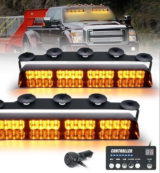 LUMENIX LED Emergency Dash Strobe Lights Bar w/Controller Front Windshield Visor Deck Safety Warning Flashing Traffic Caution Hazard Light for Construction Vehicles Work Trucks - Amber