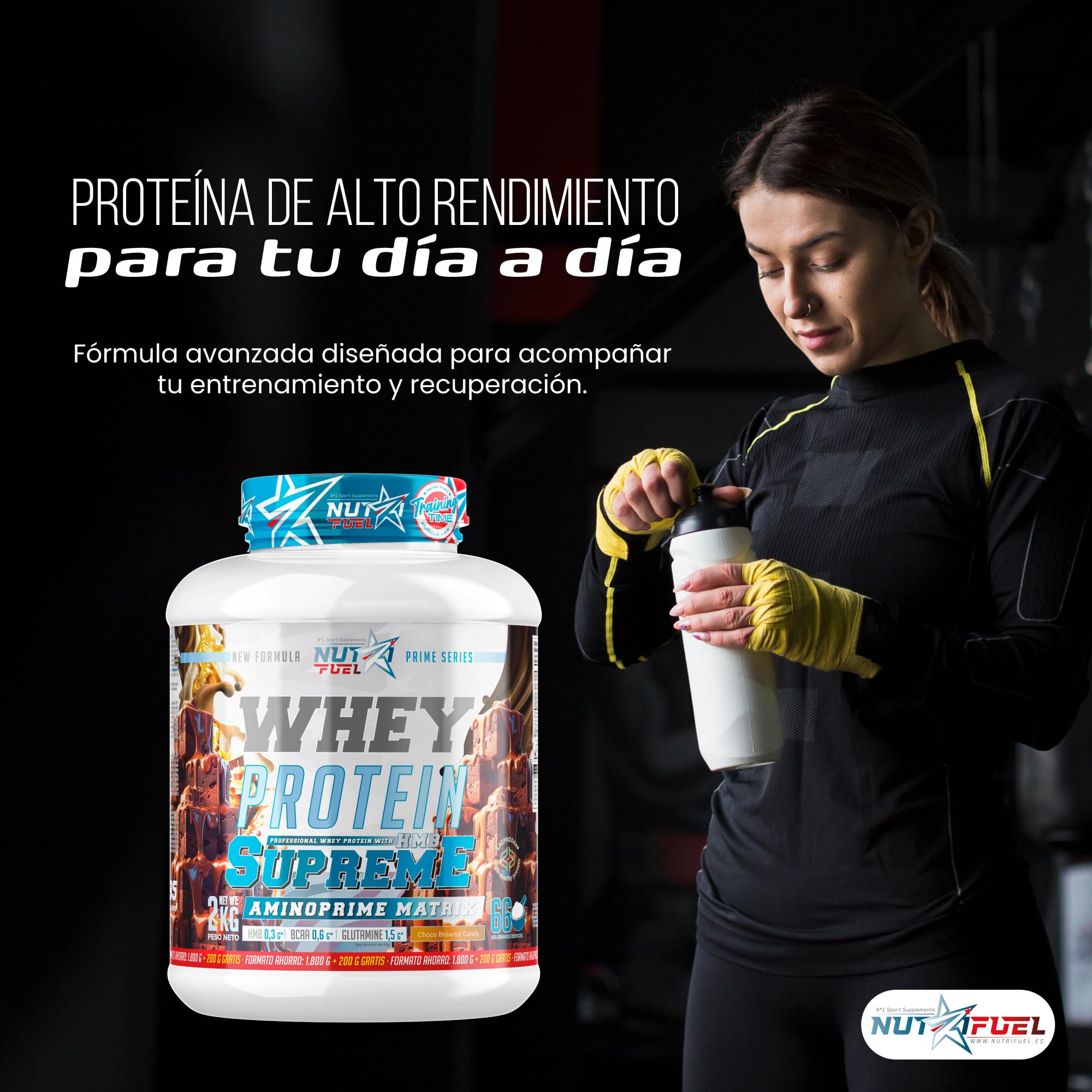 Proteina Whey Alta Pureza Recuperacion Muscular Crecimiento Musculo Aminoacidos HMB Formula Deportiva Batido Proteico Absorcion Rapida Nutricion Deportiva Fuerza Energia (Choco Brownie Caramel 2.000g