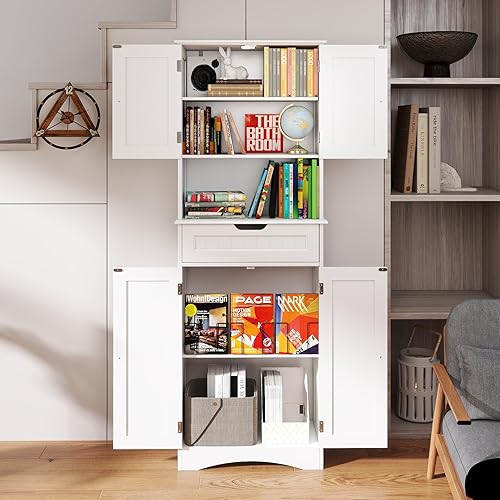 Miniatura 1 de Gizoon Armario de almacenamiento de despensa de cocina de 66 pulgadas de alto con puertas y estantes, armario de almacenamiento de baño con cajón,