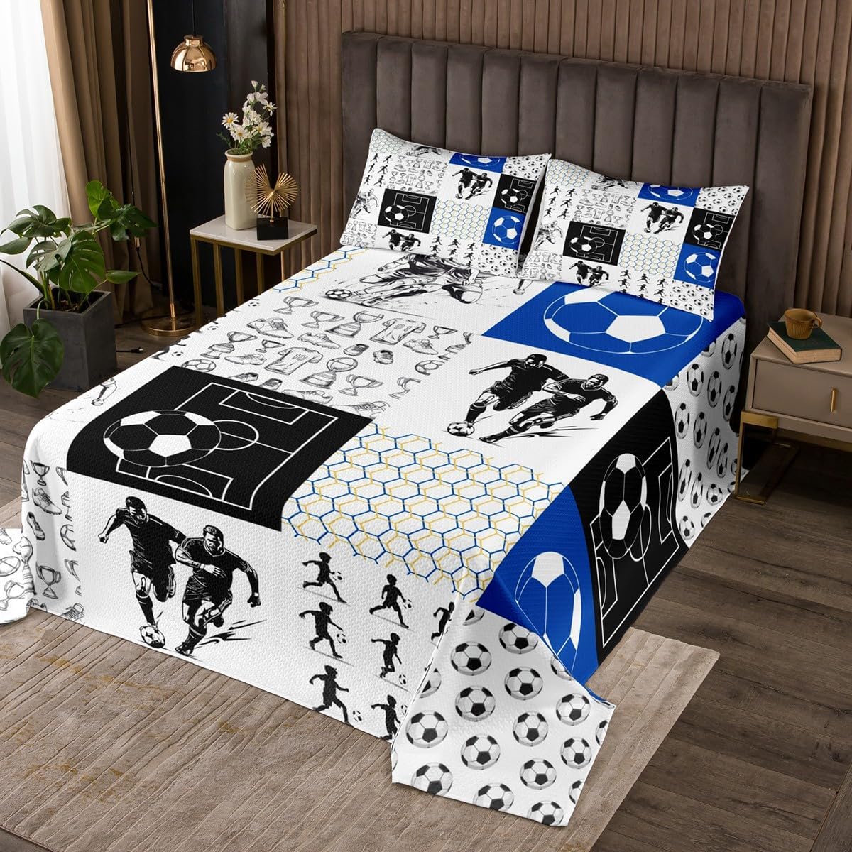 Yellow Grey Bedspread Twin,Watercolor Ice Hockey Sport Theme Quilted Coverlet 2pcs for Adults Teens Room Decor,Kids Teens Cartoon Hockey Helmet Bedding Quilt for All Season Bedroom
