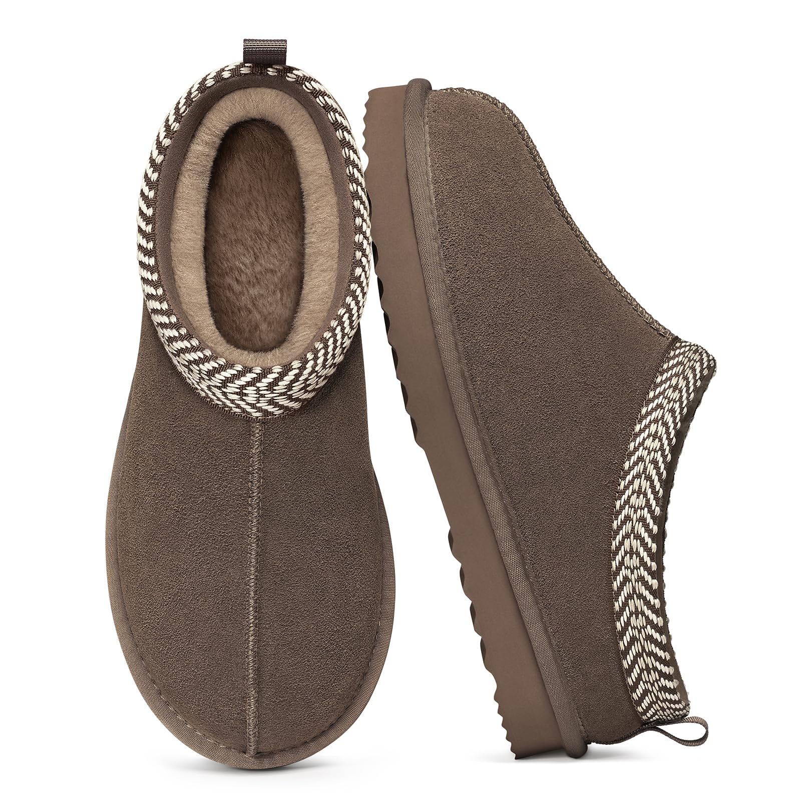 Litfun Genuine Suede Slippers for Women Fuzzy Memory Foam House Shoes Winter Warm Mini Boots Indoor and Outdoor