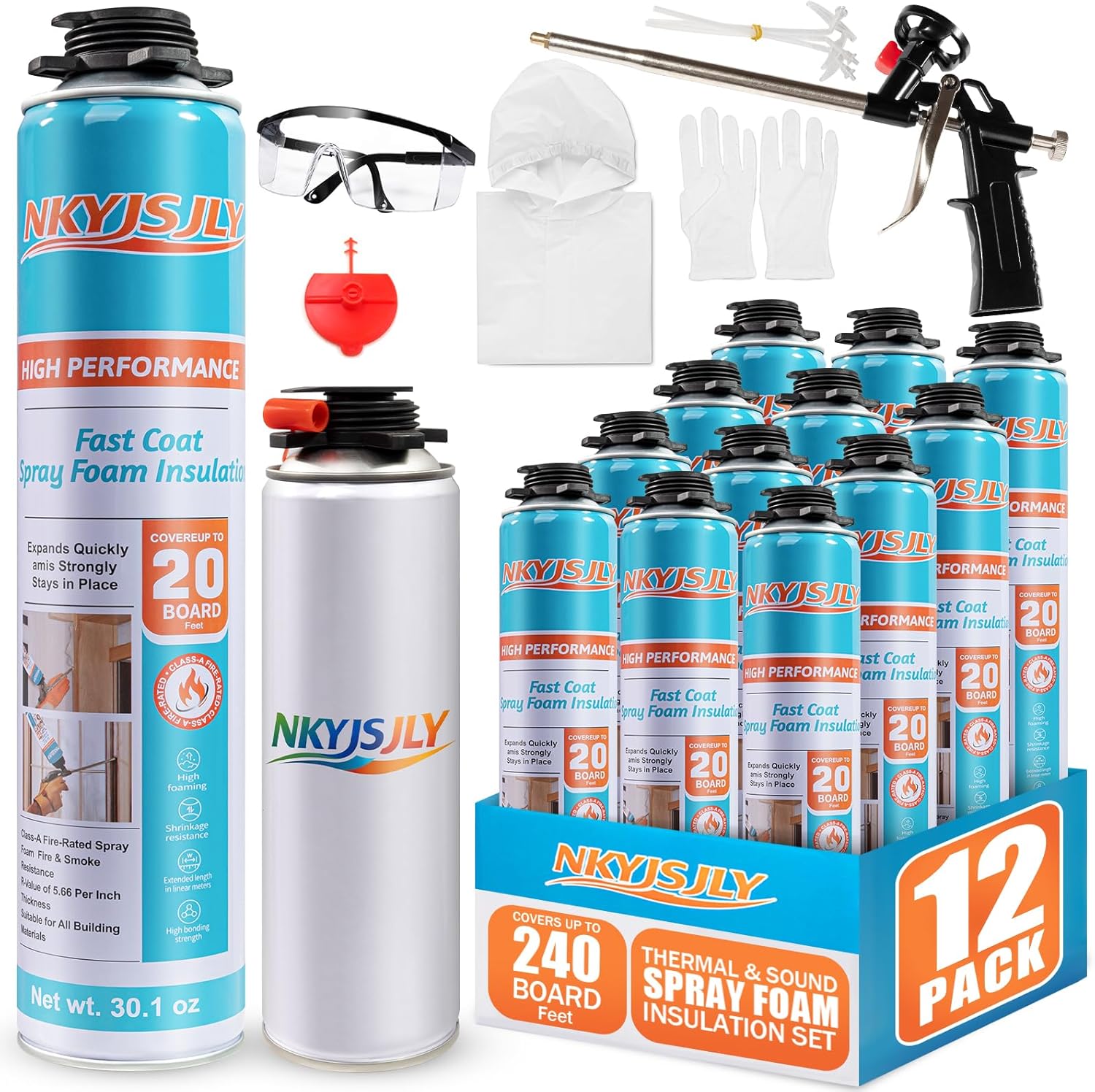 Closed Cell Spray Foam Insulation Kit (12 Pack - 30.1 oz). DIY Expanding Sealant Set, Insulates Heat&Sound, Covers 240 Board Feet