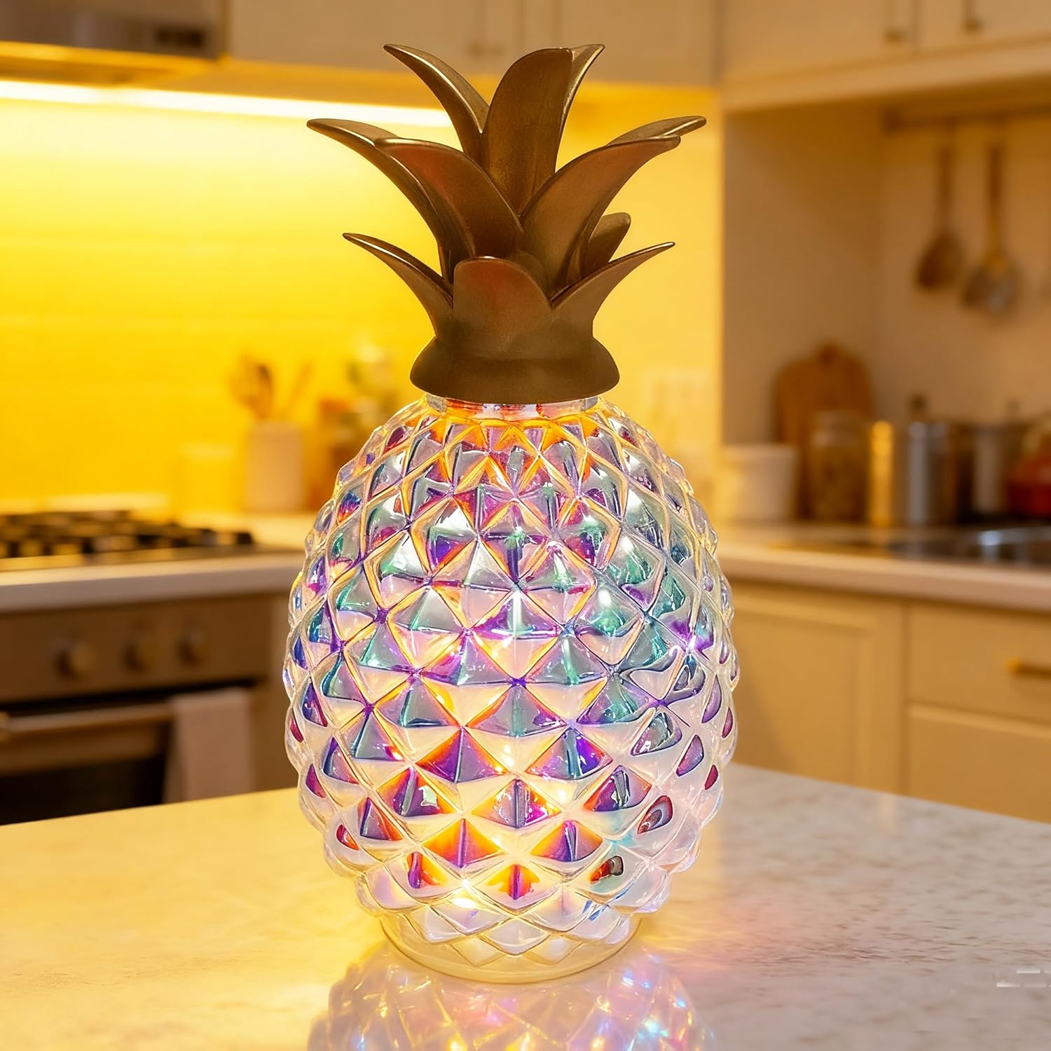 Mercury Glass Pineapple Lamp with Timer, Pineapple Fairy Lights,Glass Table lamp,Battery Operated Led Night Light for Kids Room,Bedroom,Home Decoration (Colorful)