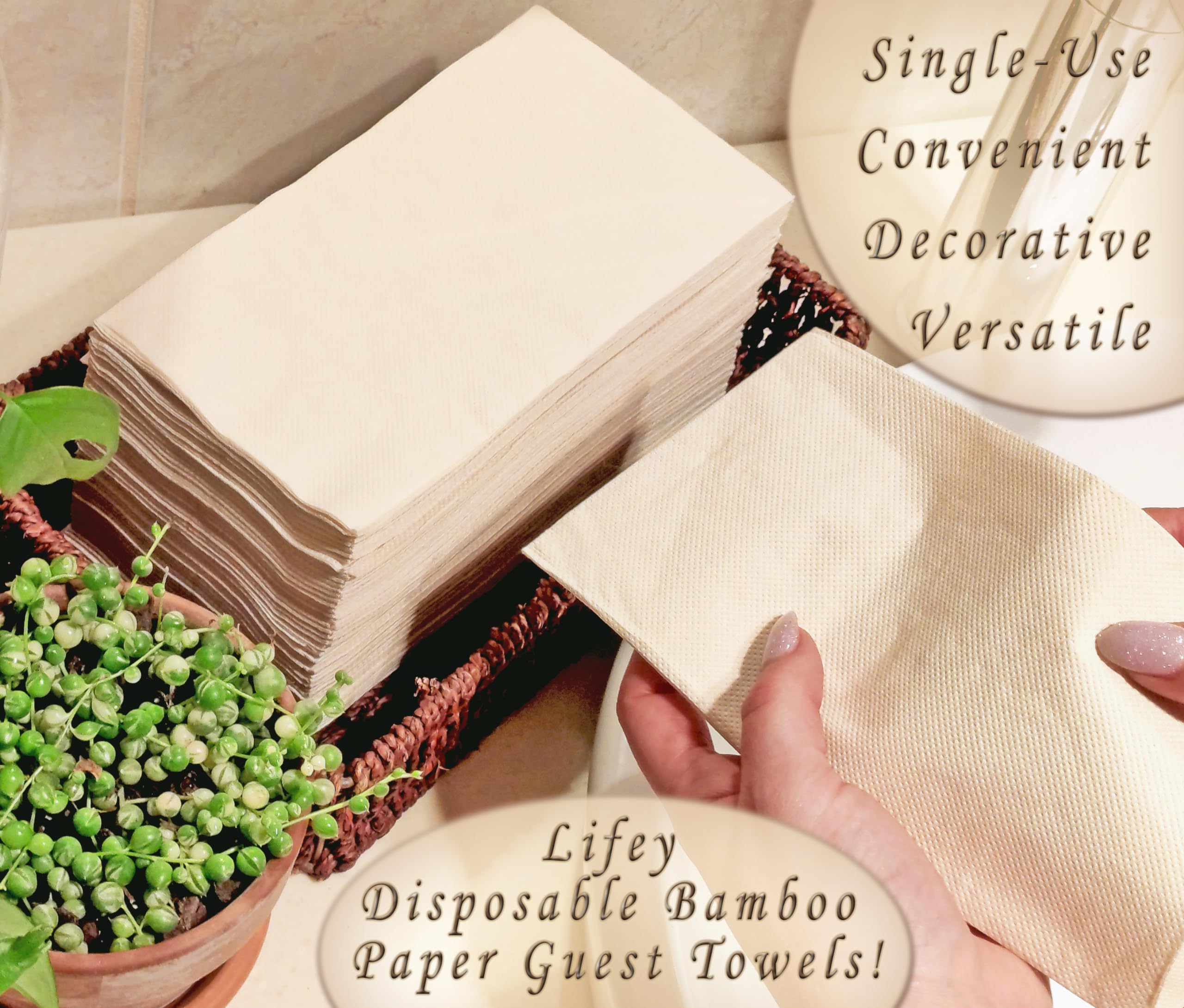 Lifey Bambusowe papierowe ręczniki dla gości – serwetki łazienkowe z kieszeniami chłonnymi | 250 sztuk, 19,4 cm x 10,3 cm, 2 warstwy, składane 1/8 | trwałe, miękkie i higieniczne
