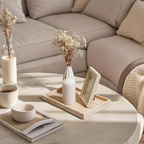 Miniatura 2 de WORHE Bandeja de tocador Italia de piedra travertino natural, bandeja decorativa para perfumes, velas cosméticas, rectangular, organizador de