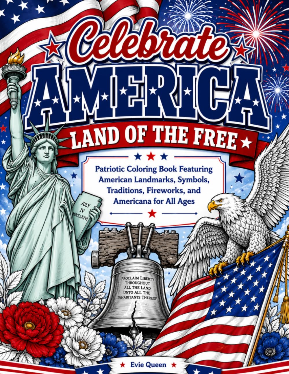 Celebrate America - Land of the Free: Patriotic Coloring Book Featuring American Landmarks, Symbols, Traditions, Fireworks, and Americana for All Ages