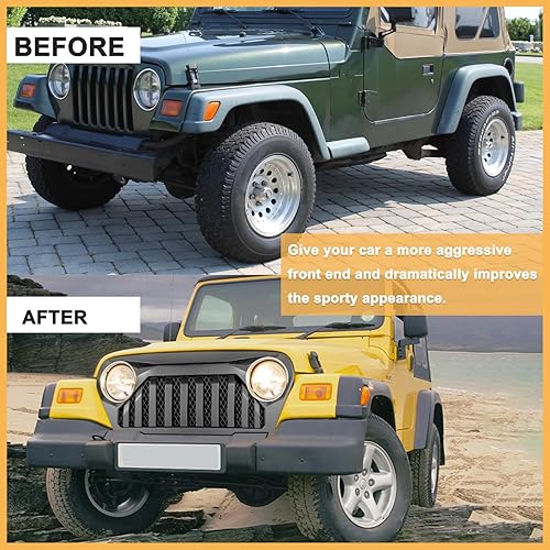 Miniatura 5 de Parrilla negra mate para Jeep Wrangler TJ Gladiator Vader Grill W Mesh 1997 1998 1999 2000 2001 2002 2003 2004 2005 2006