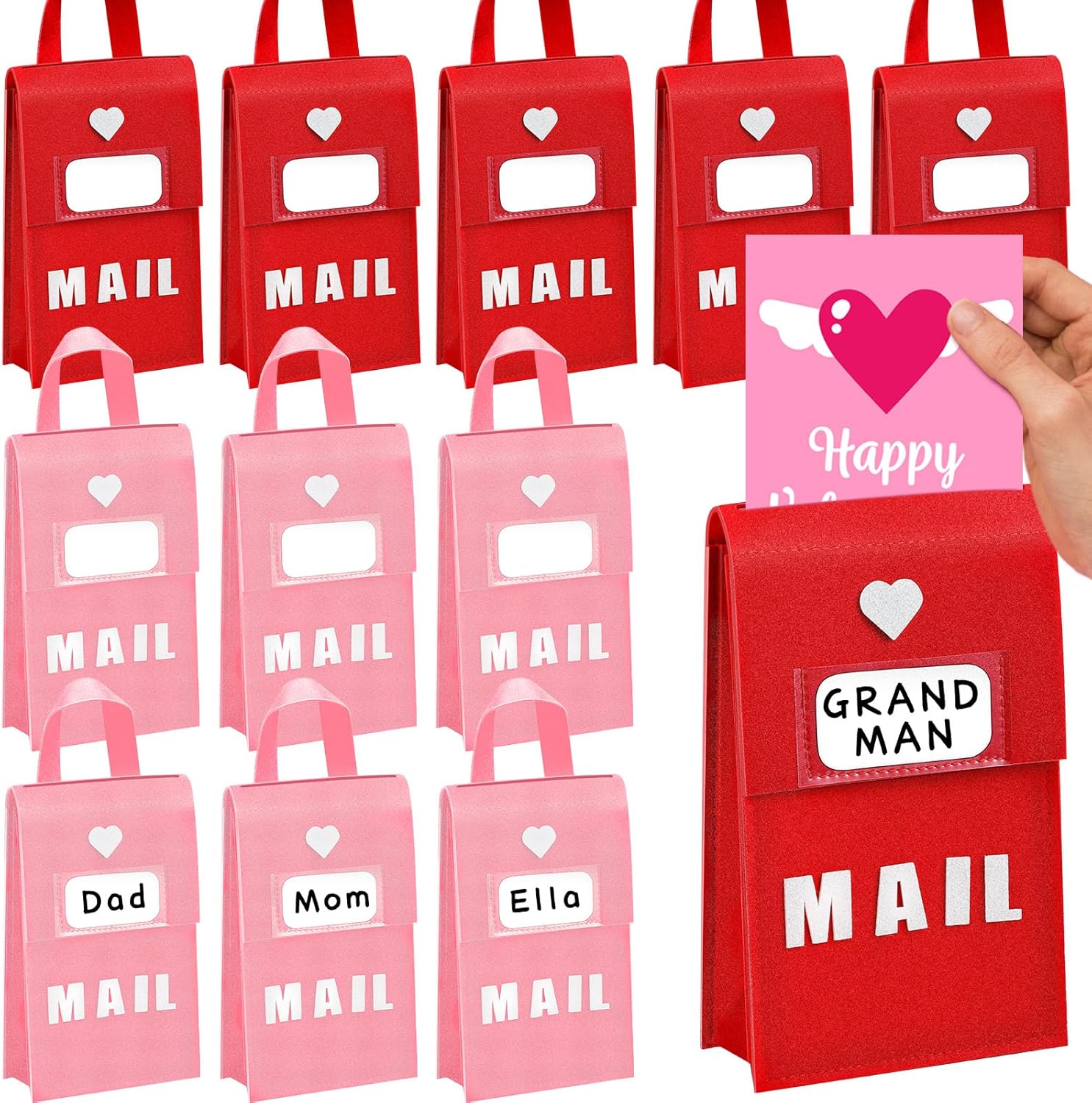 Libima 12 Pcs Valentine Felt Mailbox for Kids Classroom