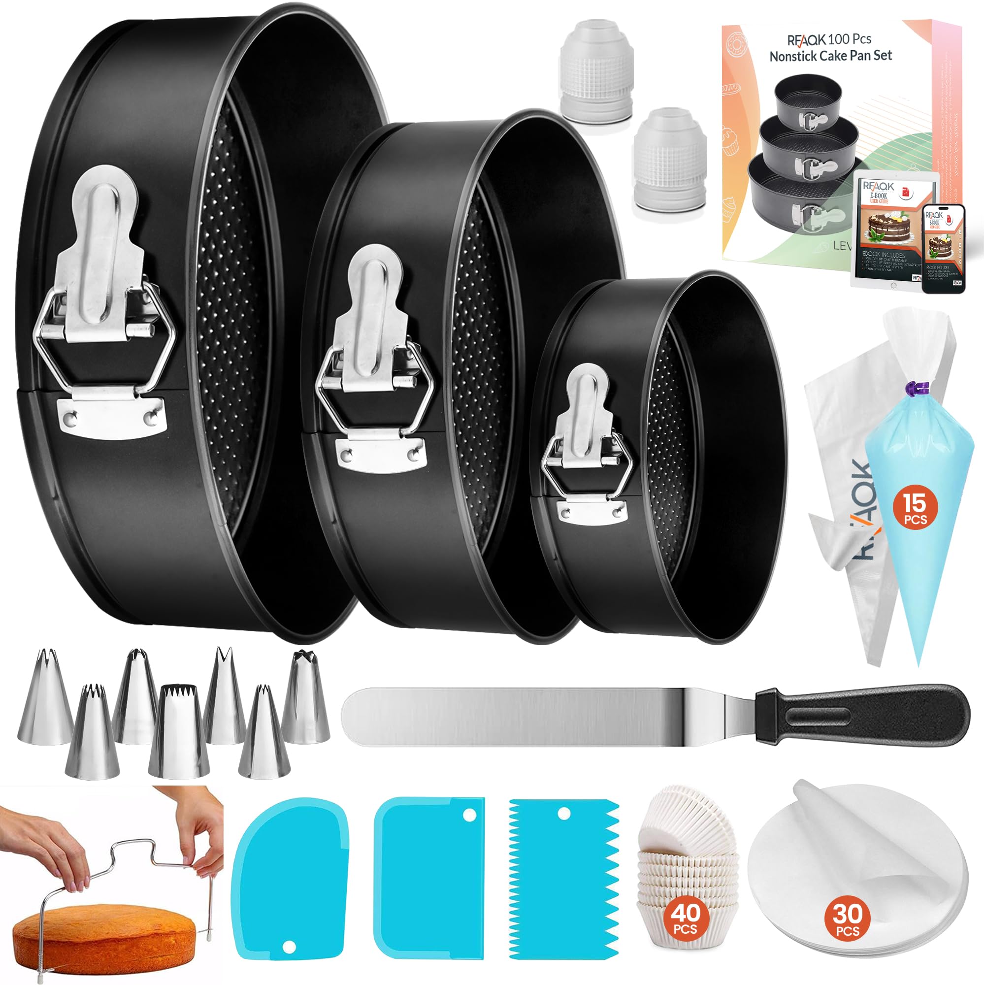 RFAQK 100PCs Non-Stick Springform Pan Set