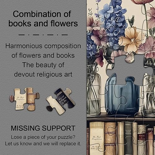 Miniatura 3 de Rompecabezas retro de flores silvestres para adultos de 1000 piezas, PICKFORU Christian Jesus Floral Book Pages Rompecabezas religioso, rompecabezas
