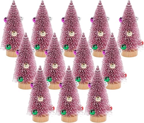 Yookat 12 mini árboles de Navidad, pequeños árboles de sisal, mini pinos con base de madera, mini botella, árboles artificiales, mini árboles de