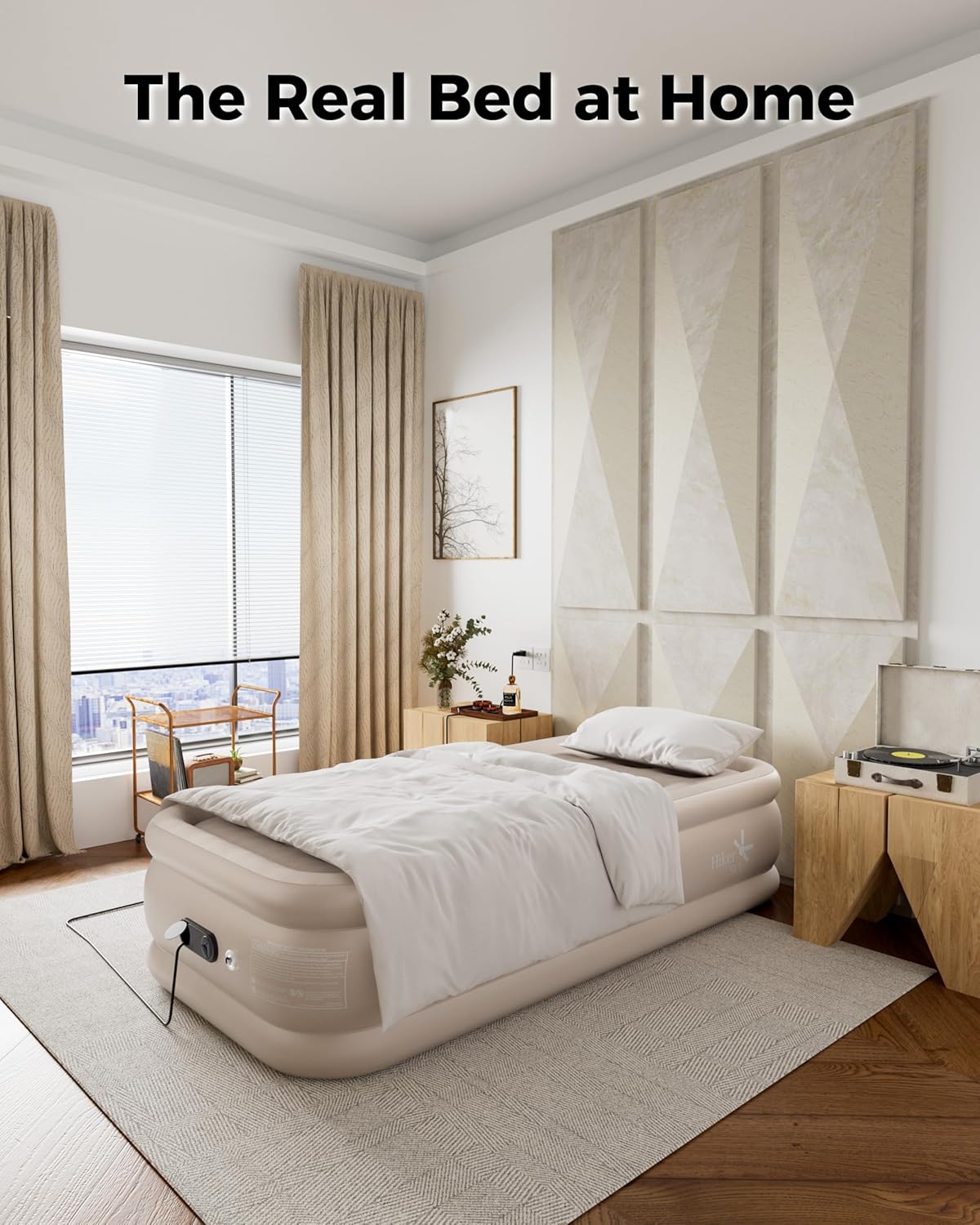 Twin Air Mattress with Built in Pump, Single Blow up Air Bed with Portable Storage Bag, Suitable for Home and Guests, Top Flocking, 18