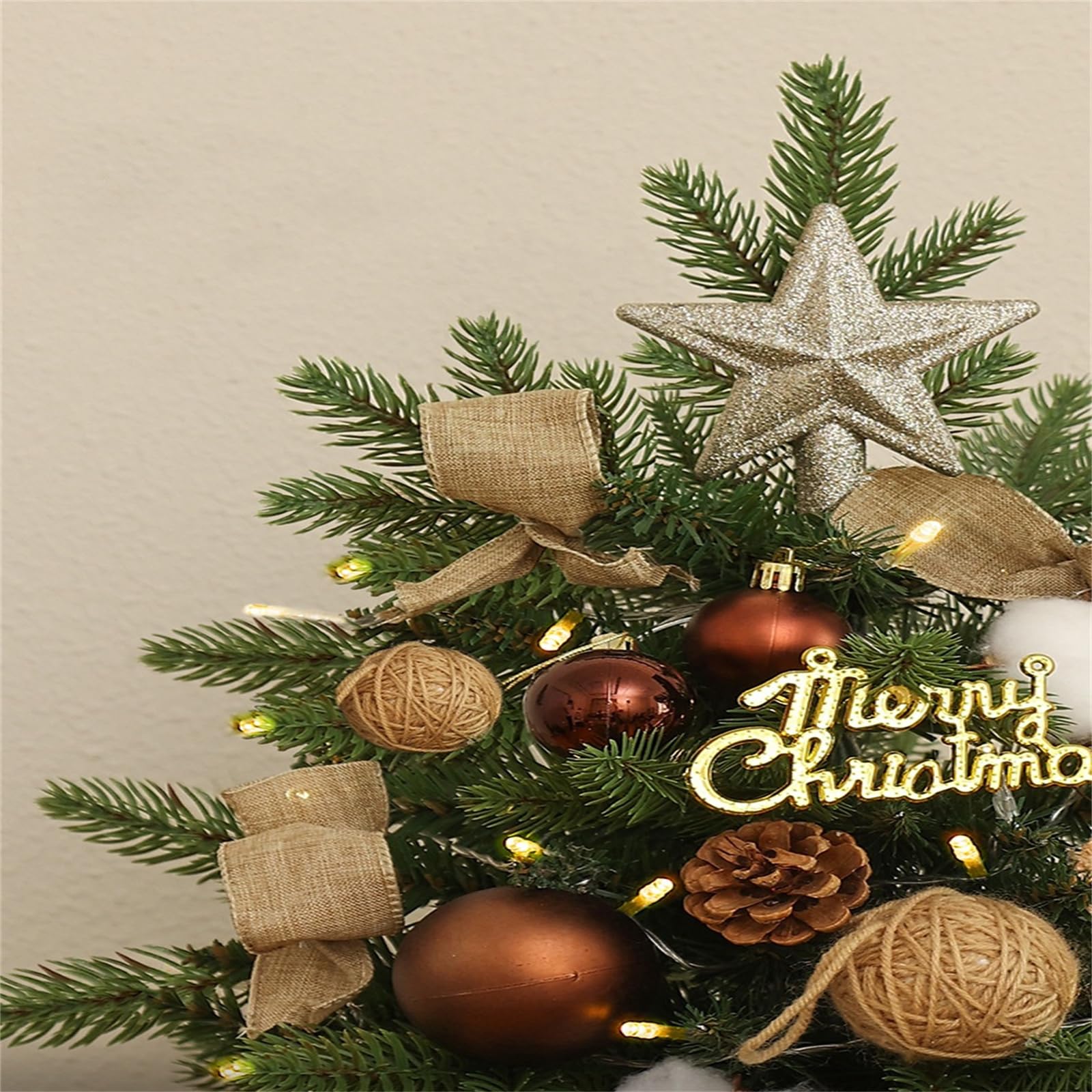Mini Weihnachtsbaum, Weihnachtsbaumschmuck, Weihnachtsbaum Klein Beleuchtet, mit Weihnachtsschmuck und Holzsockel für Weihnachtsurlaub Party Home Office Decor (Rot Set,45 cm)