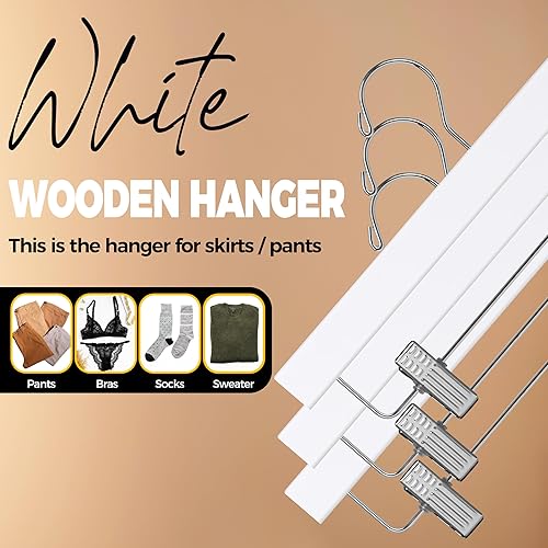 Miniatura 7 de Quality Hangers Perchas de madera para pantalones, paquete de 20 ganchos giratorios para ropa, falda de madera de loto, pantalones, pantalones