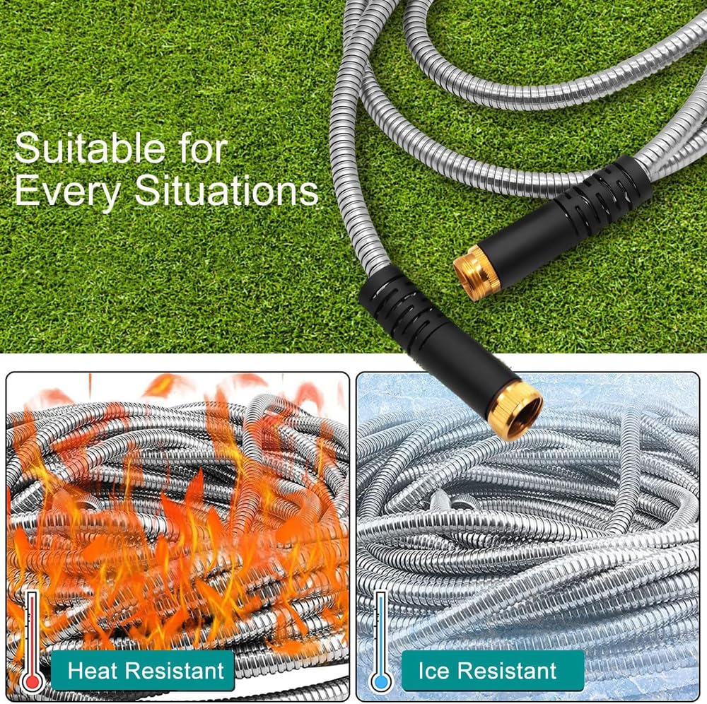 Tubo da giardino in acciaio inossidabile opzionale da 100 piedi, tubo da giardino in metallo, tubo da lavaggio auto per esterni, pistola per irrigazione, accessori per giardinaggio, 75 piedi, 1 pezzo