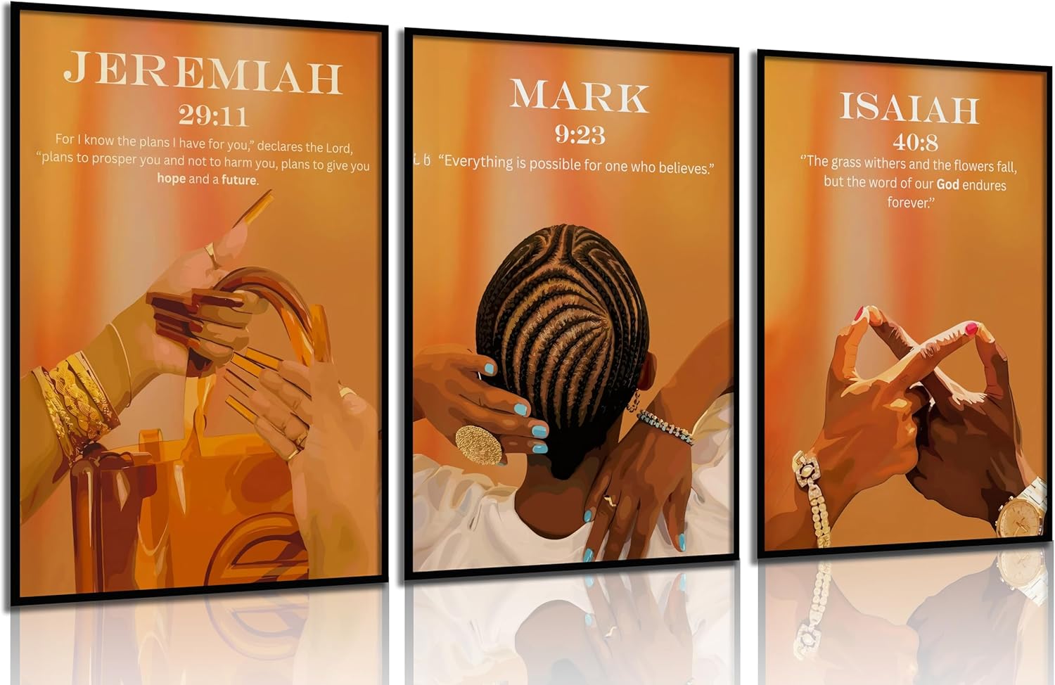 3Pcs Black Girl Wall art African American Black Woman Canvas Wall Decor Boho Christian Girl Painting Pictures Bible Quotes Poster prints Artwork for living room Bedroom Bathroom Home Decoration