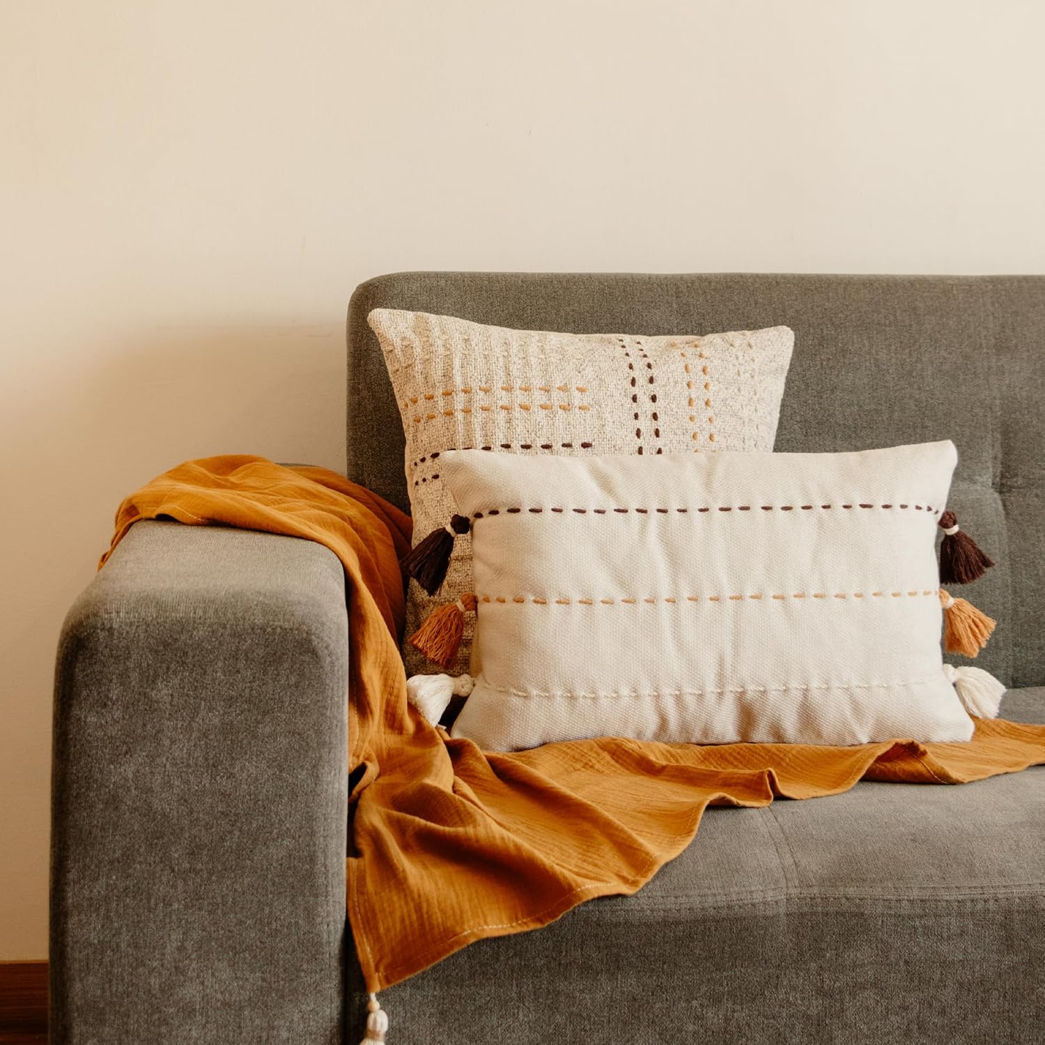 PINK FRUIT Boho Handmade Decorative Throw Pillow Cover Pack 18x18in + 20x12in (45x45cm + 50x30cm) for Living Room, Couch, Bed, Sofa, Chair Home Decor, Oasis Collection